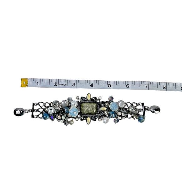 Cha Cha Bracelet Glitter Stone Blue Dangle Beads Gun Metal Chain Magnet Clasp - Picture 14 of 14